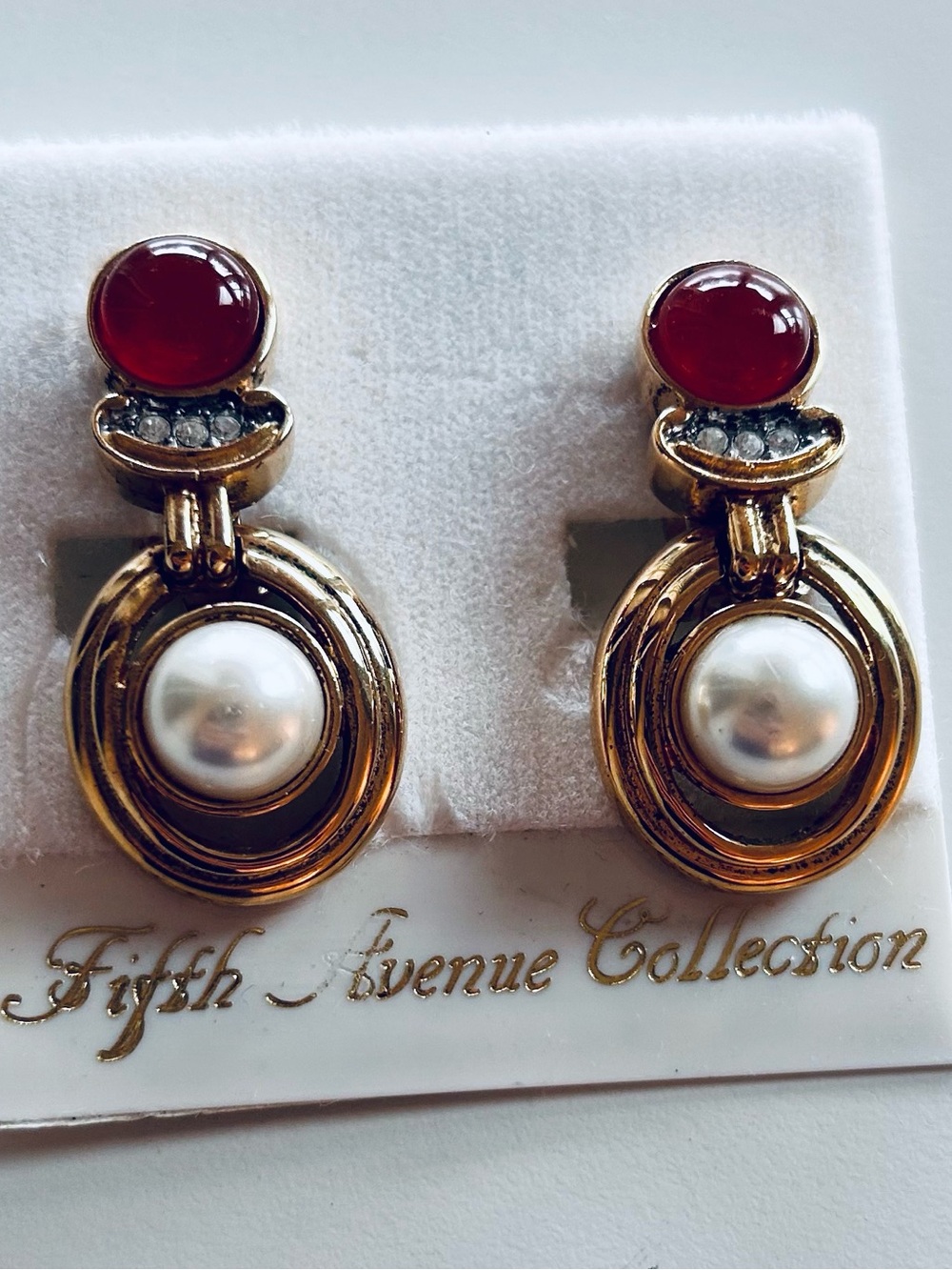 Vintage Fifth Avenue Collection Genuine  Carnelian Clip-on Earrings